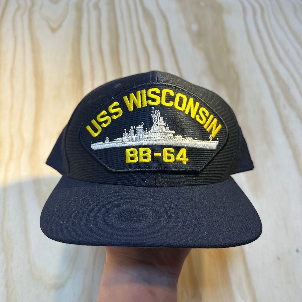 Eagle Crest USS Wisconsin BB-64 Navy Blue Military Snapback Hat Made in USA